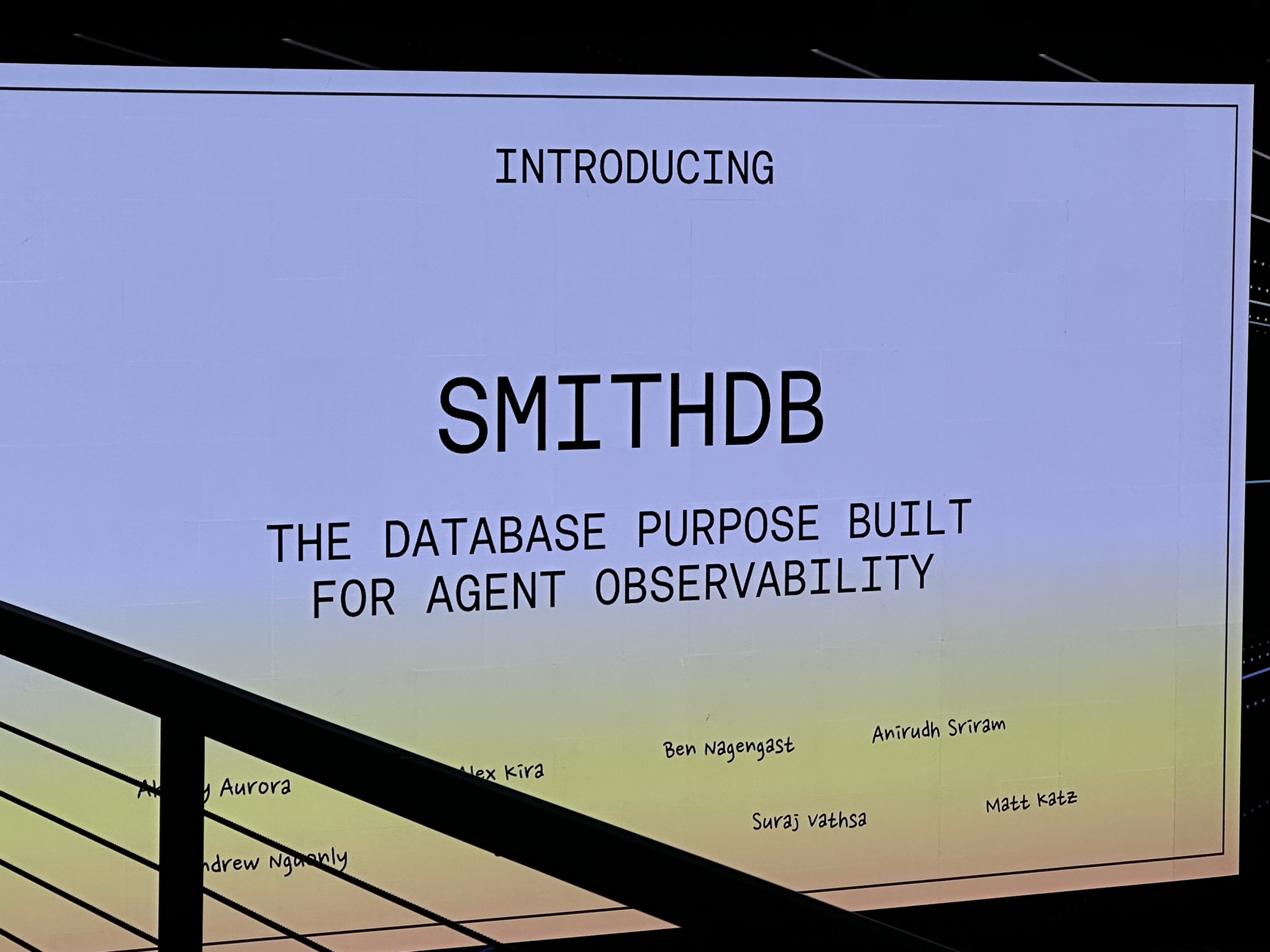 Keynote slide: Introducing SmithDB, the database purpose-built for agent observability